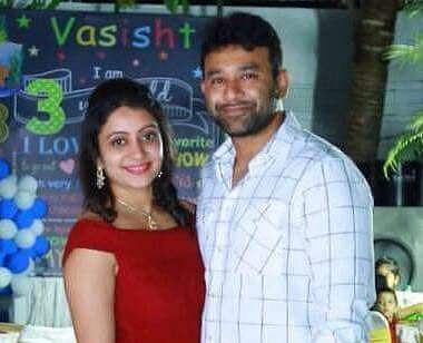 Vikram Goud with his wife. (Express Photo)