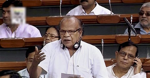 CPI M leader P Karunakaran speaks in the Lok Sabha during the ongoing monsoon session of Parliament in New Delhi on Friday. (PTI)