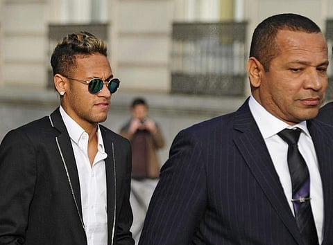 Barcelona's Brazilian forward Neymar (L) and his father Neymar Santos | AP