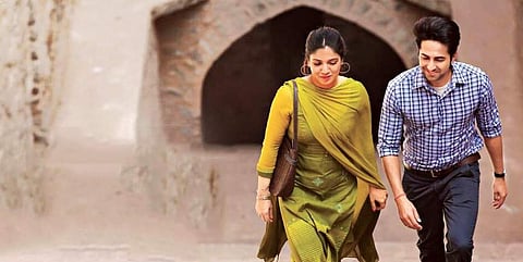 A still from Shubh Mangal Savdhan shot at Agrasen Ki Baoli