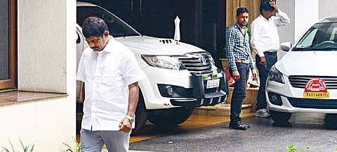 Congress MP D K Suresh leaving the house of his brother, Energy minister  D K Shivakumar, in Sadashivanagar on Friday | Pushkar V