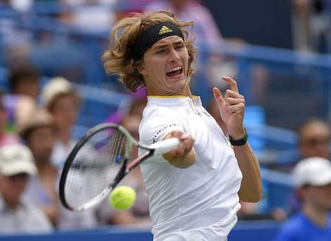 Alexander Zverev, of Germany, returns the ball during the finals of the Citi Open tennis tournament against Kevin Anderson, of South Africa in Washington. | AP