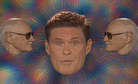 Stan Lee, David Hassellhoff and another Stan Lee head in 'Guardians of the Galaxy Vol 2' Inferno ad for Blu-Ray release. (Photo | youTube)