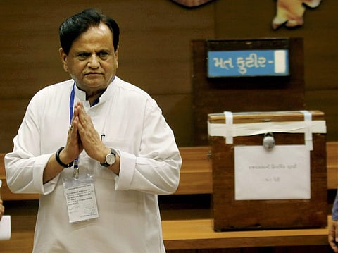 Congress leader Ahmed Patel after casting vote for the Rajya Sabha election at the Secretariat in Gandhinagar on Tuesdsay. (PTI)