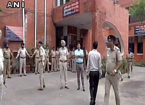 Heavy police deployment at Sector 26 Police Station in Chandigarh as Vikas barala appears for interrogation. (ANI)