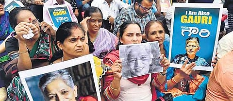 People protest in support of Gauri Lankesh. | File Photo