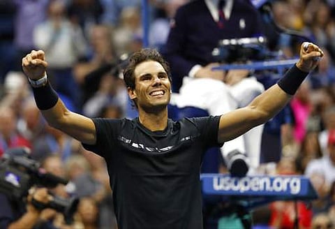Rafael Nadal, of Spain, reacts after beating Kevin Anderson, of South Africa, to win the men's singles final of the U.S. Open tennis tournament. | AP