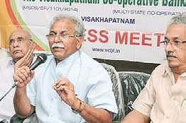 Ch Raghavendra Rao, chairman of The Visakhapatnam Co-operative Bank Limited, addressing a news conference in Rajamahendravaram on Sunday | Express