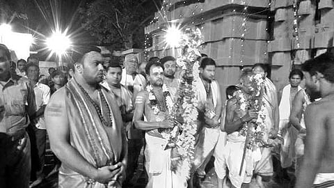 Ceremonial swords of Goddess Lankeswari being brought to temple in a procession at Junagarh