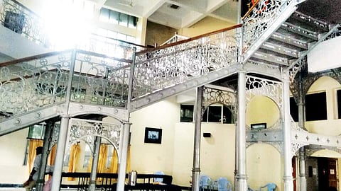 A 100-yr-old staircase was shifted from the old Gandhi Medical Collage to Alumni association building at Musheerabad in Hyderabad on Thursday | Express photo