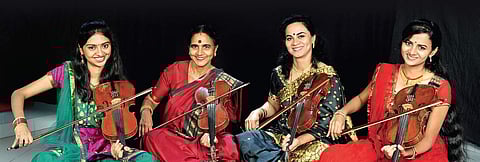 From left: Ragini Shankar,  N Rajam, Sangeeta Shankar, Nandini Shankar