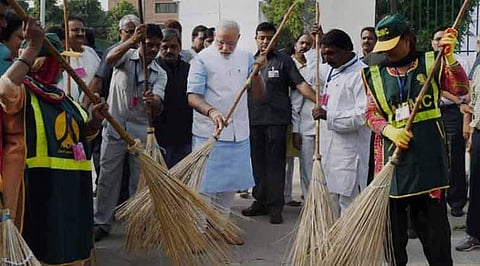 Prime Minister Narendra Modi during a Swacch Bharat Abhiyan cleaning rally. (File Photo)