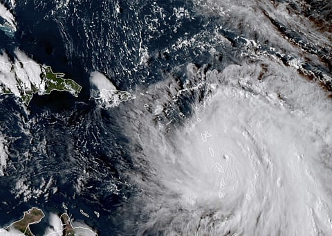 This Sept. 18, 2017, GOES East satellite image provided by NASA  shows the eye of Hurricane Maria as it nears Dominica. (Photo | AP)