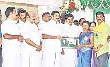 Palaniswami hands over a set top box to a TACTV subscriber at a function in secretariat on Friday