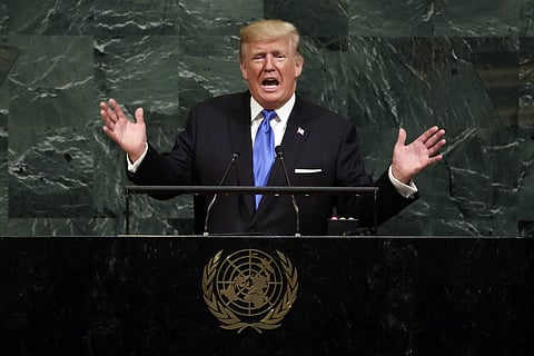 FILE - In this Sept. 19, 2017, file photo, U.S. President Donald Trump addresses the 72nd session of the United Nations General Assembly, at U.N. headquarters. | AP