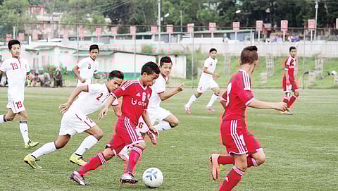 (Top) Because of heavy rain, most of the grounds in Meghalaya have been reduced to wetlands. A scene from Shillong United’ scouting programme in Pynursla. (Above) Lajong’s age-group teams have thrown up many I-League players. | Express Photo Service
