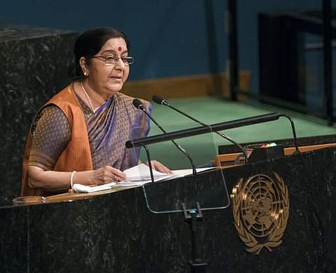 External Affairs Sushma Swaraj addresses the 72nd Session of the United Nations General assembly at the UN headquarters in New York. | AP