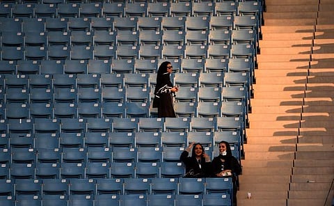 Saudi women arrive at a stadium to attend an event in the capital Riyadh on September 23, 2017 commemorating the anniversary of the founding of the kingdom.|AFP