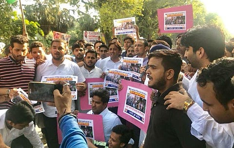 NSUI students protest against the BHU violence in Delhi. (Twitter page of NSUI)