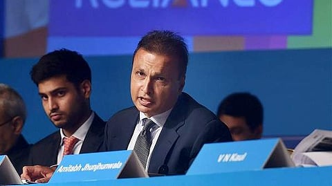 Reliance Group Chairman Anil Ambani with his son Anmol addresses the Annual General Meeting of Reliance Capital in Mumbai on September 26, 2023.