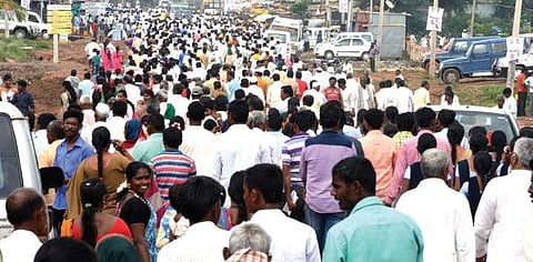 Villagers at Konnur ahead of Vice-President M Venkaiah Naidu’s arrival on Tuesday