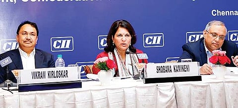 Confederation of Indian Industry president Shobana Kamineni (C)