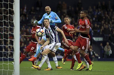 Watford's Richarlison, second right, scores his side's second goal of the game during the English Premier League soccer match between West Bromwich Albion and Watford at The Hawthorns. | AP