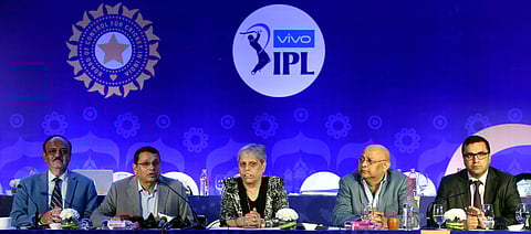 BCCI treasurer Anirudh Chaudhry, BCCI president C.K.Khanna, Star India chairman Uday Shankar, member of Committee of administrators BCCI Diana Edulji, BCCI secretary Amitabh Choudhary and BCCI CEO Rahul Johri during a press conference. | PTI