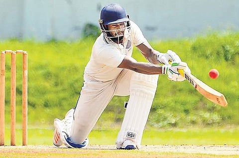 Hyderabad’s K Sumanth in action against Baroda | d sampathkumar