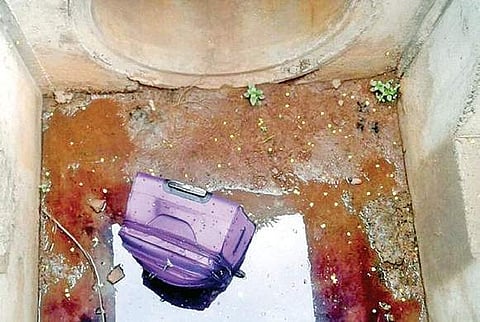 The suitcase in which the woman’s body was stuffed and thrown under a bridge near in Belagavi on Wednesday