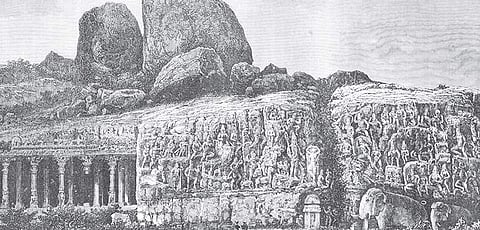 An old painting of  Arjuna’s Penance,