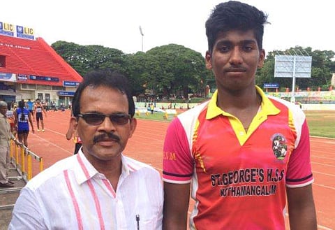 Ernakulam discus thrower Alex P Thankachan with coach Raju Paul