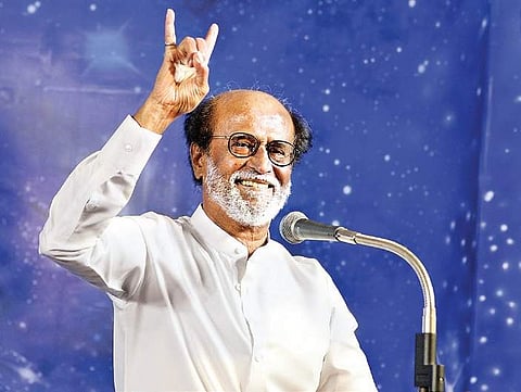 Rajinikanth greeting his fans in Chennai on Sunday| p jawahar