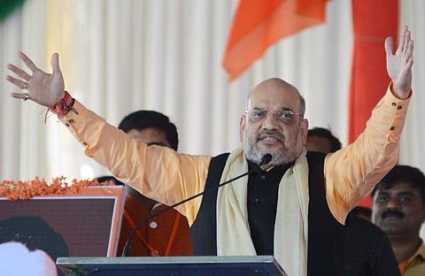 BJP President Amit Shah speaks at a rally in Karnataka. (Express Photo Service | Pushkar V)