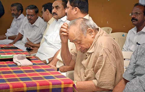 JD(U)-SY leader M P Veerendra Kumar at the party meet in the capital on Thursday  | Manu R Mavelil