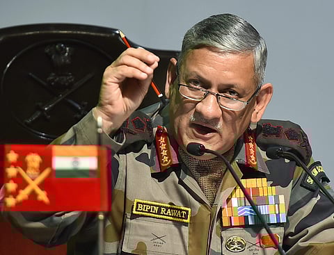 Army Chief Bipin Rawat addresses a press conference in New Delhi on Friday. | PTI