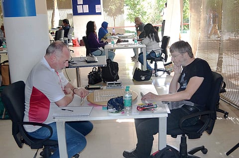 Mark Nyman (left) with Nigel Richards