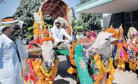 Bullock cart rides were a big attraction at the Suggi Huggi Habba on the occasion of Makara Sankranti in Lalbagh on Sunday