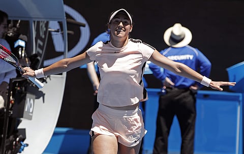 France's Caroline Garcia celebrates after defeating Germany's Carina Witthoeft during their first round match at the Australian Open | AP