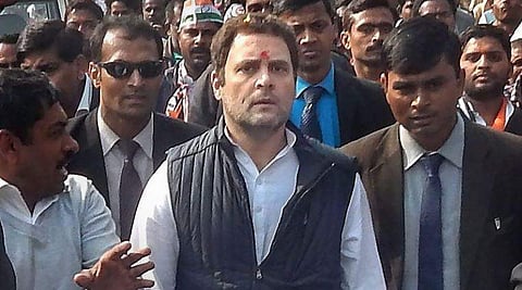 Congress president Rahul Gandhi during a roadshow in Gauriganj Amethi on Tuesday. | PTI
