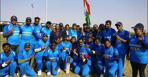 Indian team after defeating Bangladesh in the Blind Cricket World Cup (Twitter/Cricket Association for the Blind in India (CABI) ‏)