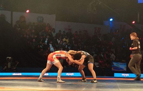 Pooja recorded probably the biggest victory of her career, when she defeated Olympic champion Helen Maroulis. (Photo | Twitter/Official_PWL)