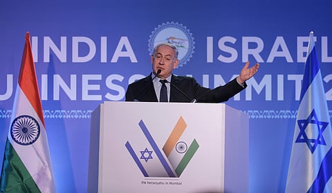 Israeli Prime Minister Benjamin Netanyahu speaks during the India-Israel Business Summit in Mumbai, India, Thursday, Jan. 18, 2018. | AP