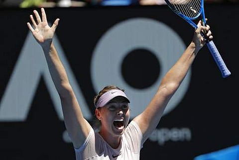 Russia's Maria Sharapova celebrates win over Latvia's Anastasija Sevastova in their second round match at the Australian Open tennis championships in Melbourne | Photo: AP