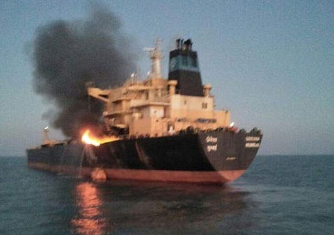 A fire was reported onboard MT Genessa at 6 pm on January 17. (ANI Twitter Photo)