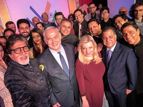 The Israeli PM wondered on Twitter is his selfie with Bollywood stars would beat Ellen DeGeneres' Oscar selfie. (Twitter Photo | Benjamin Netanyahu)