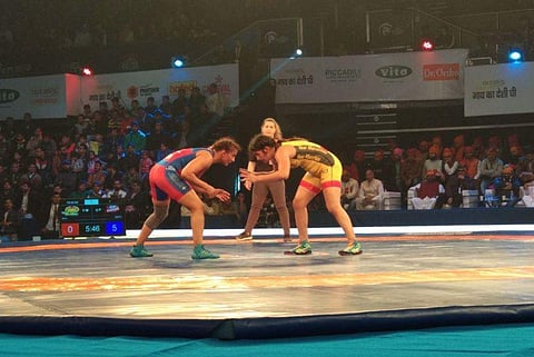 Geeta Phogat defeated national champion Ritu Malik 5-0 in the 62 kg women's event. (Photo | Twitter/Official_PWL)