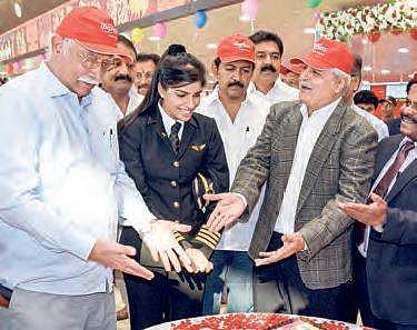 Union minister Ashok Gajapathi Raju along with Air India Express CEO K Shyam Sundar, during the launch of new flight | Express