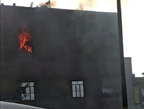 A visual of the fire at Bawana's firecracker factory. (PTI Photo)