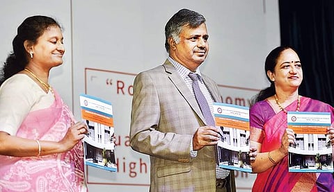 (from left) Uthira D, P Duraisamy and Lalitha Balakrishnan at the event